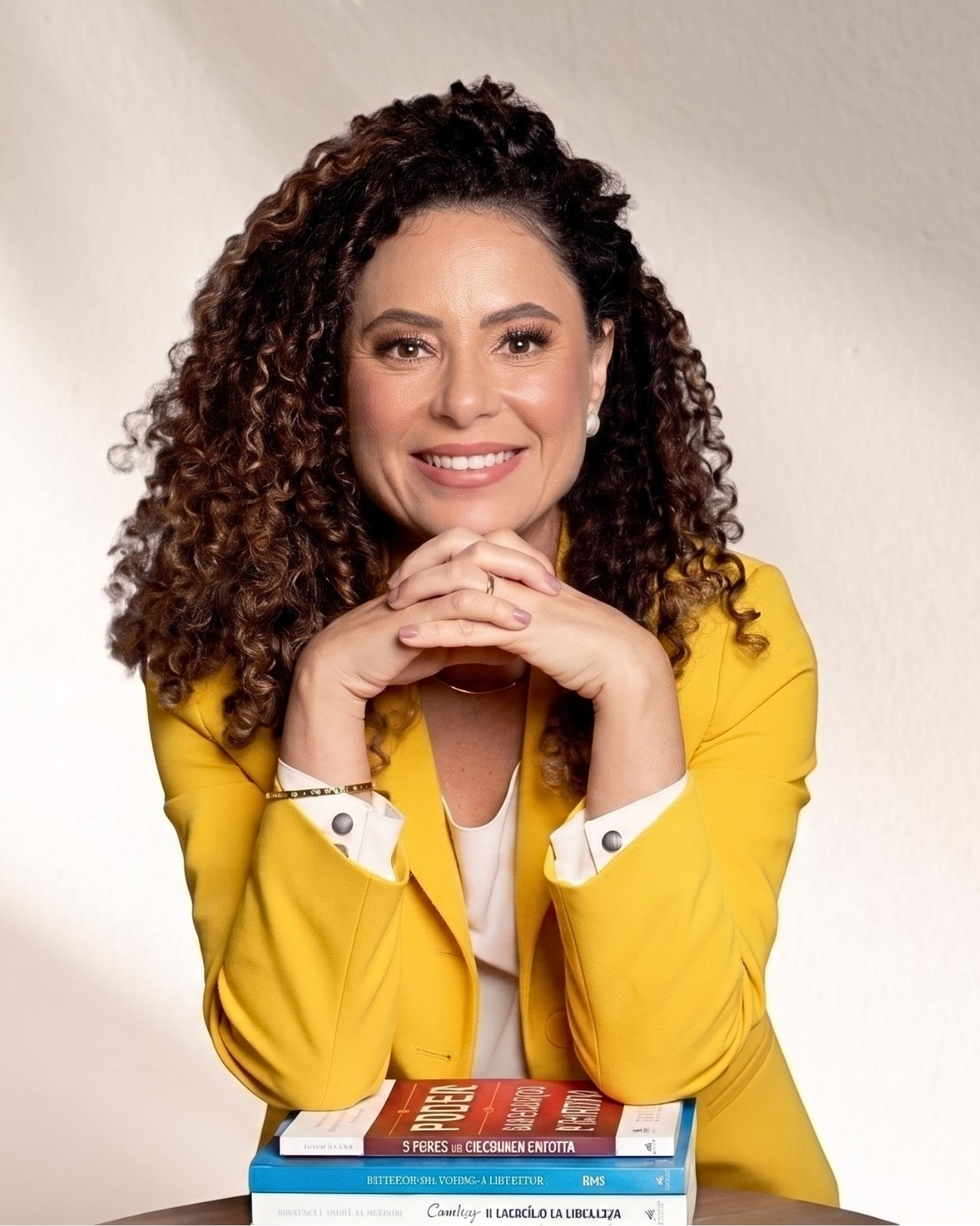 Tábata Lopes com livros de liderança